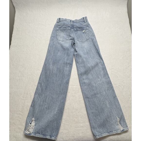 Pac Sun x Playboy Wide Leg Super Distressed Light Wash High Waist Jeans Size 24 - Picture 16 of 16